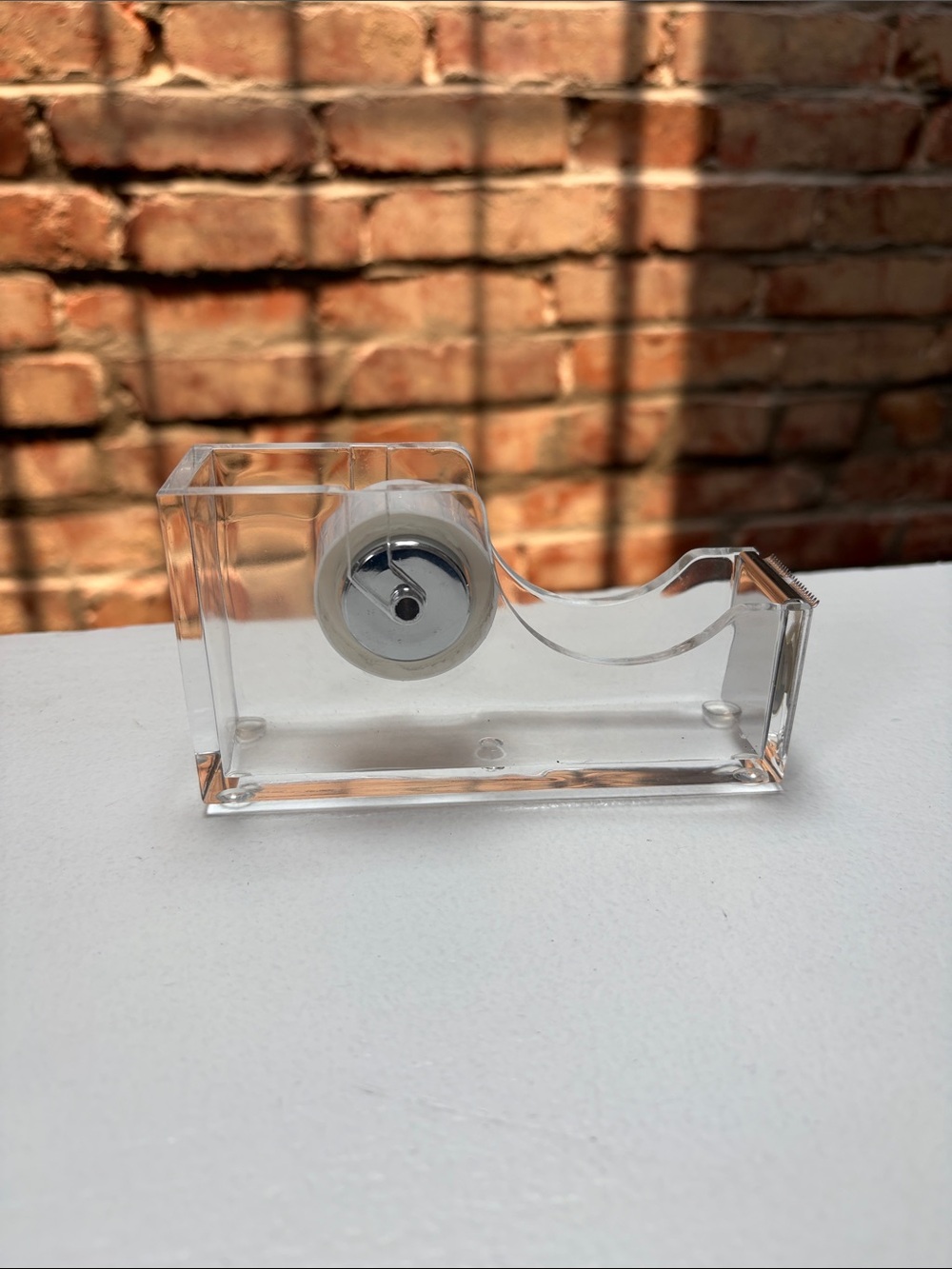 Clear Acrylic Tape Dispenser with Chrome Wheel